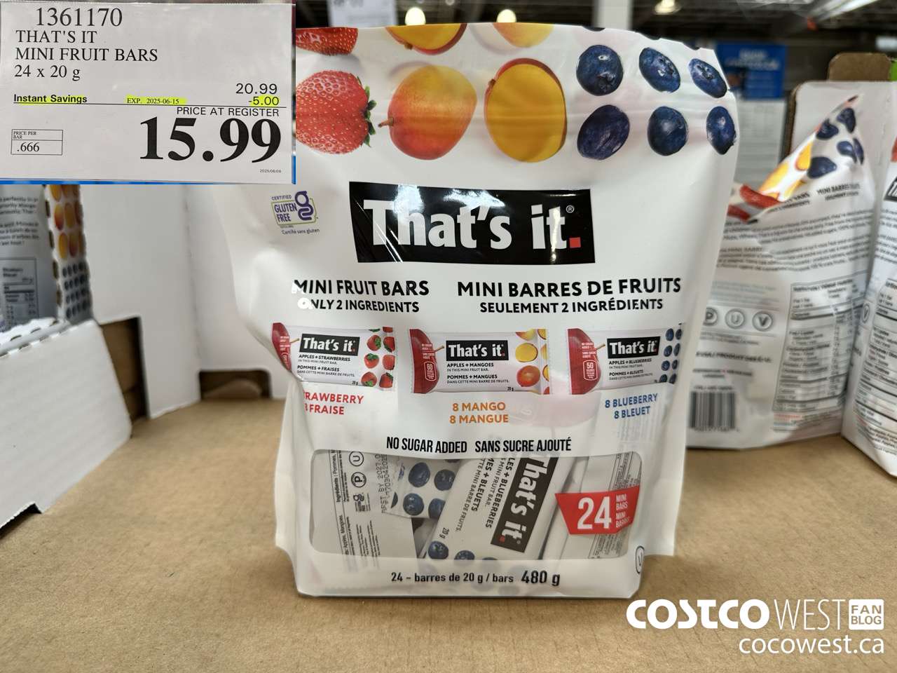 1361170 THAT'S IT MINI FRUIT BARS 24 x 20 g ($5.00 INSTANT SAVINGS EXPIRES ON 2025-06-15) $15.99