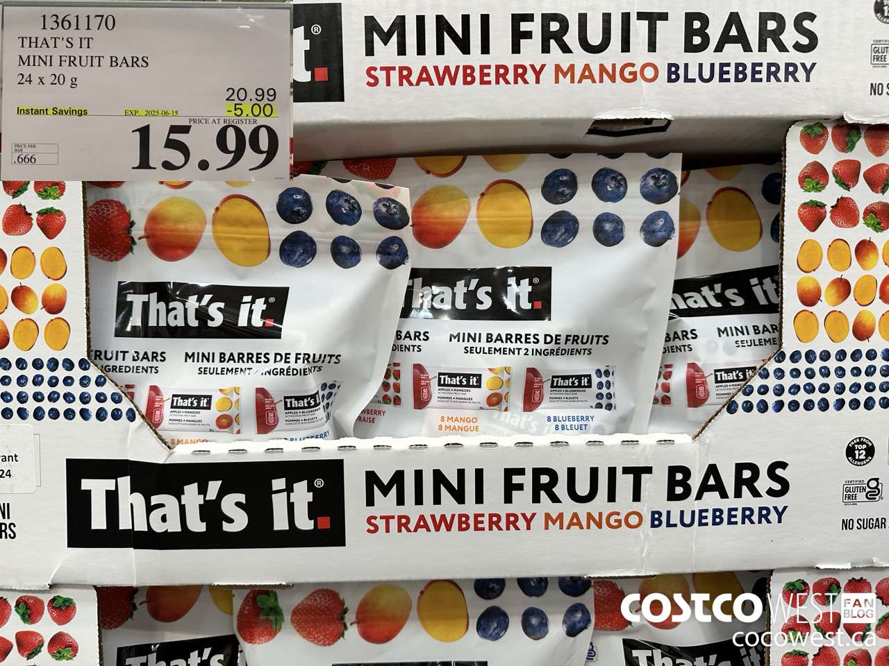 1361170 THAT'S IT MINI FRUIT BARS 24 x 20 g ($5.00 INSTANT SAVINGS EXPIRES ON 2025-06-15) $15.99