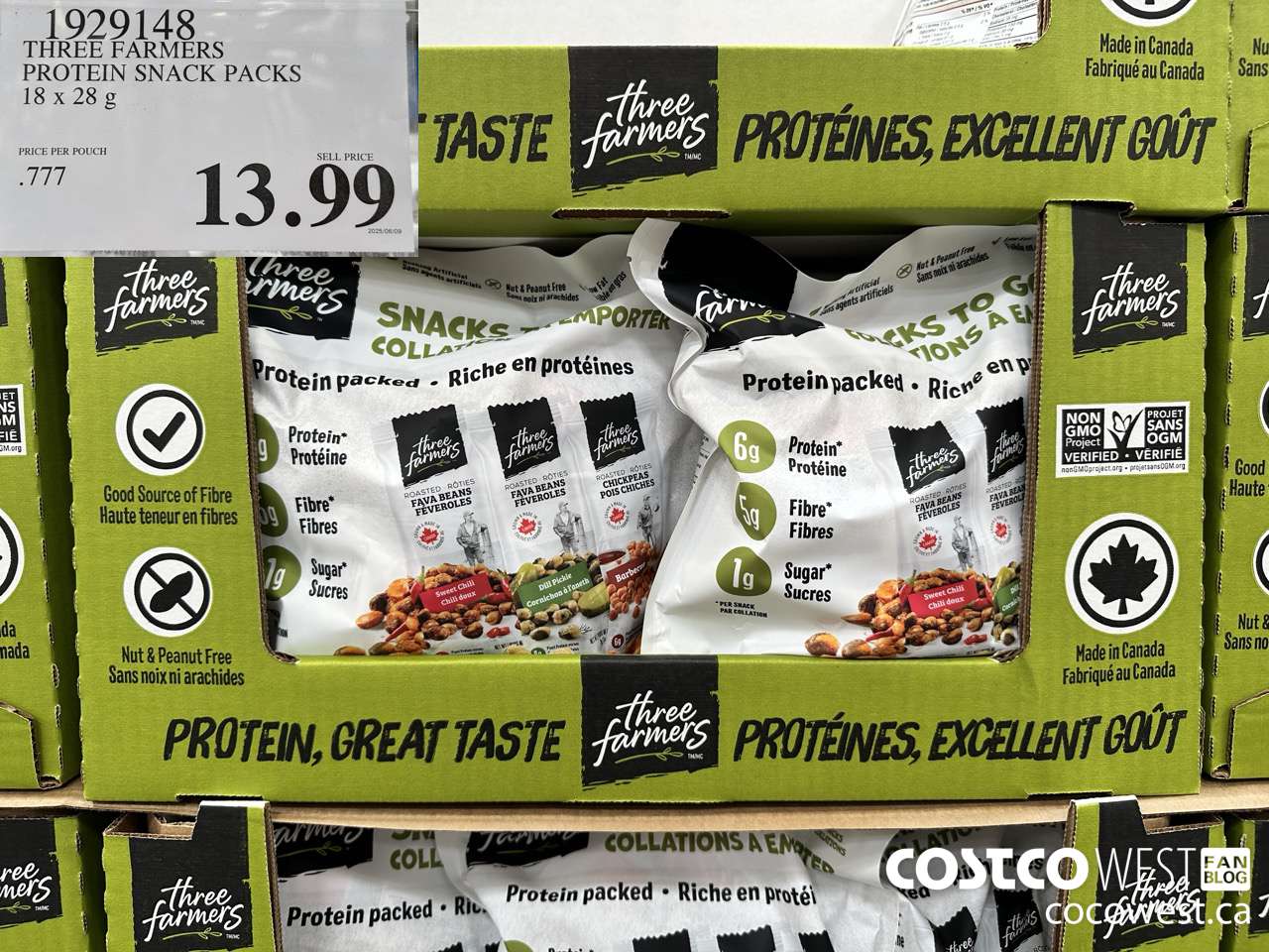 1929148 THREE FARMERS PROTEIN SNACK PACKS 18 X 27G $13.99