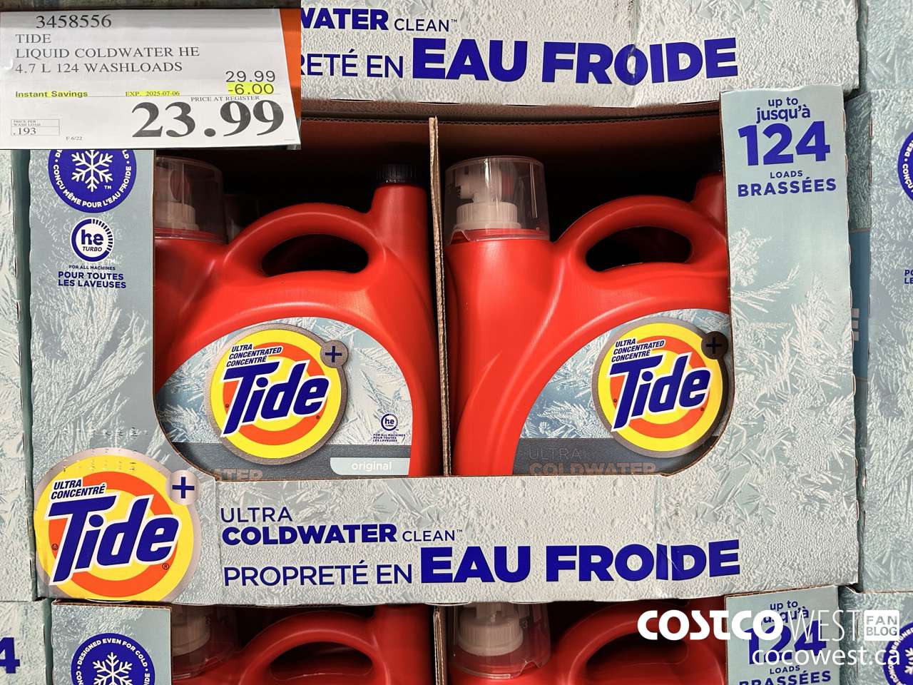 3458556 TIDE LIQUID COLDWATER HE 4.7L 124 WASHLOADS ($6.00 INSTANT SAVINGS EXPIRES ON 2025-07-06) $23.99