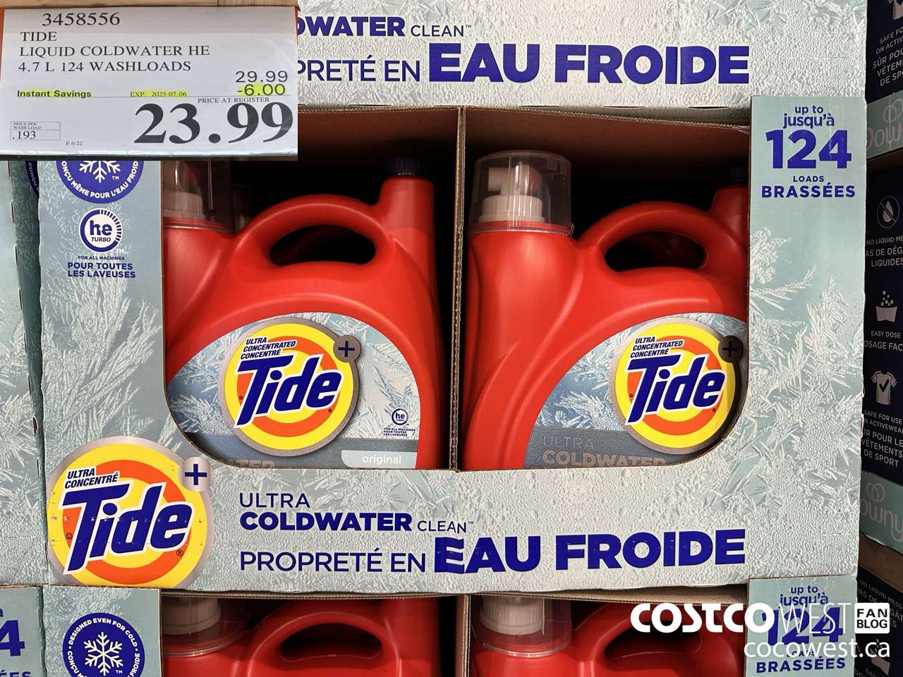 3458556 TIDE LIQUID COLDWATER HE 4.7L 124 WASHLOADS ($6.00 INSTANT SAVINGS EXPIRES ON 2025-07-06) $23.99