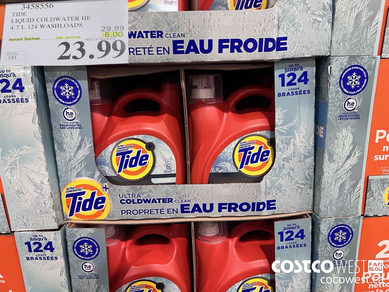 3458556 TIDE LIQUID COLDWATER HE 4.7L 124 WASHLOADS ($6.00 INSTANT SAVINGS EXPIRES ON 2025-07-06) $23.99