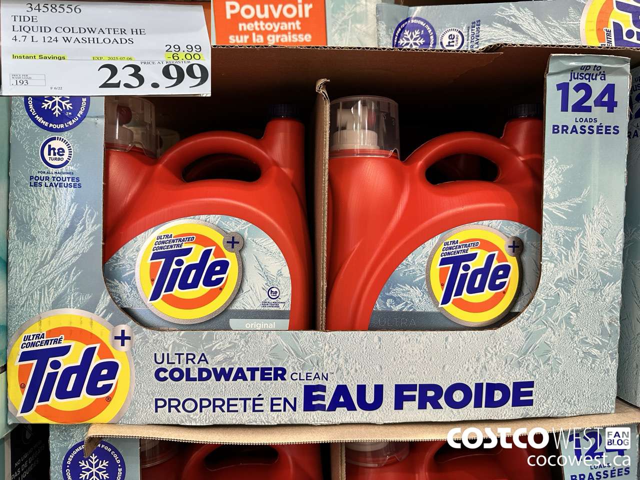 3458556 TIDE LIQUID COLDWATER HE 4.7L 124 WASHLOADS ($6.00 INSTANT SAVINGS EXPIRES ON 2025-07-06) $23.99