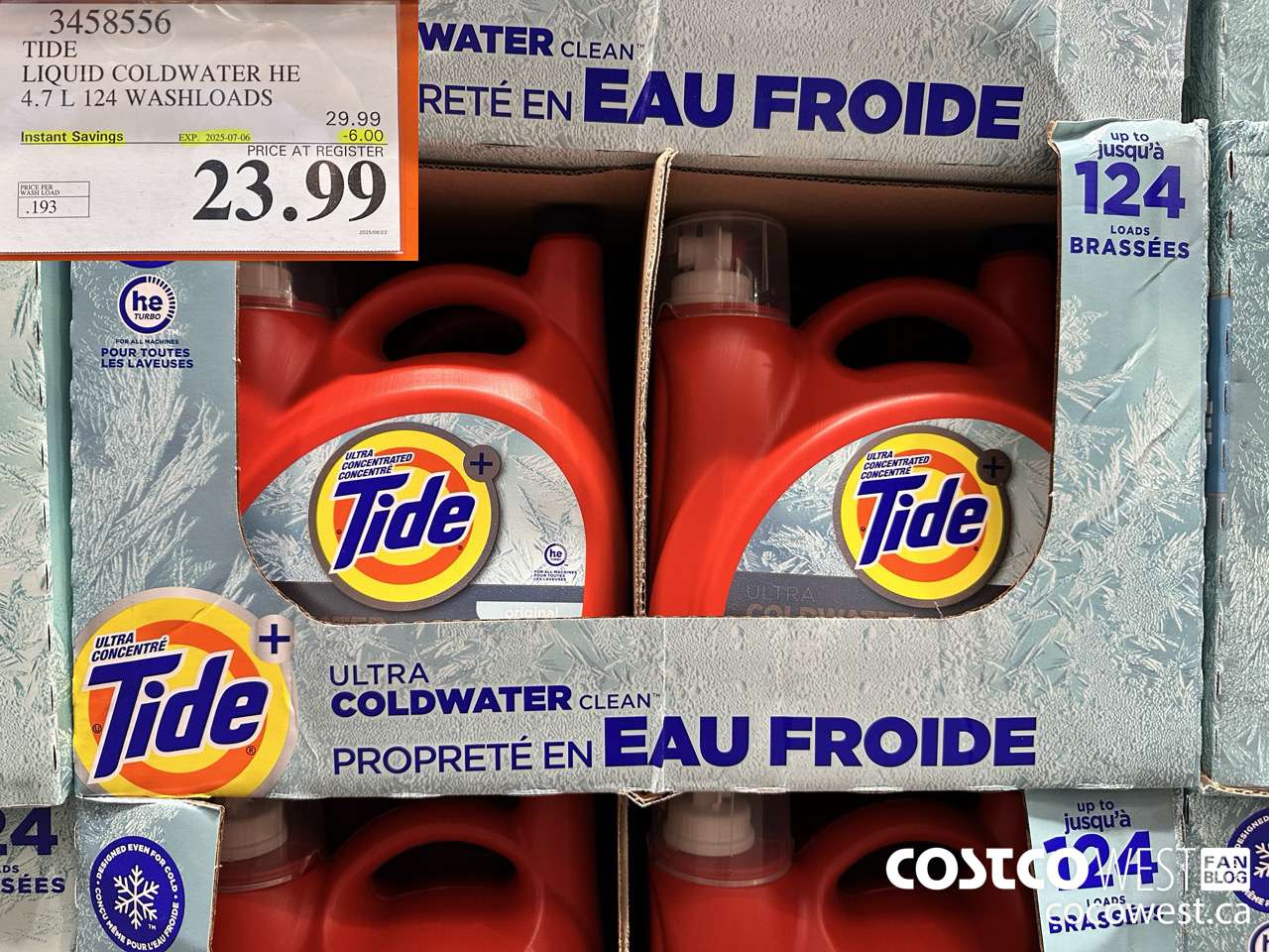 3458556 TIDE LIQUID COLDWATER HE 4.7L 124 WASHLOADS ($6.00 INSTANT SAVINGS EXPIRES ON 2025-07-06) $23.99