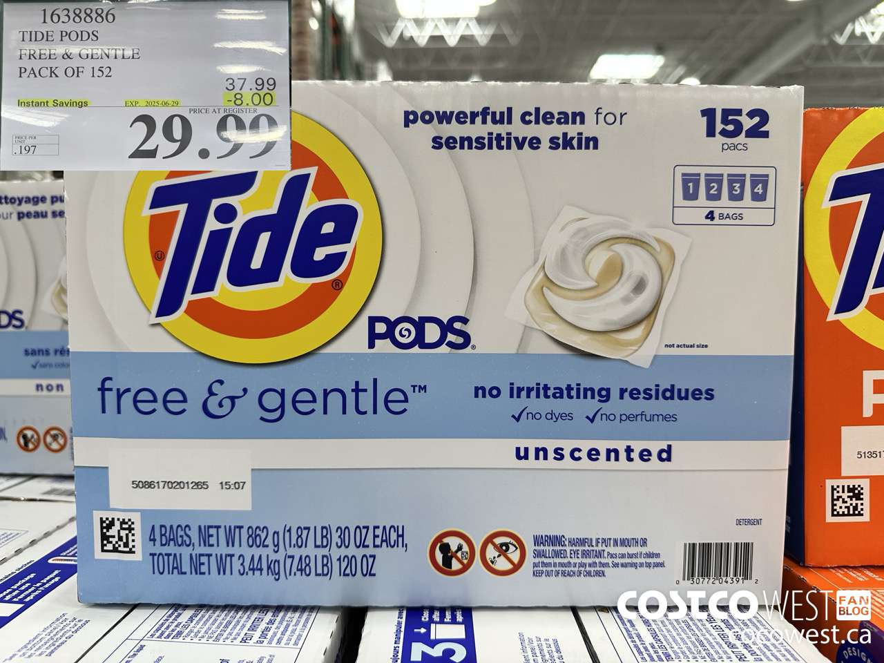 1638886 TIDE PODS FREE & GENTLE 152 pacs ($8.00 INSTANT SAVINGS EXPIRES ON 2025-06-29) $29.99