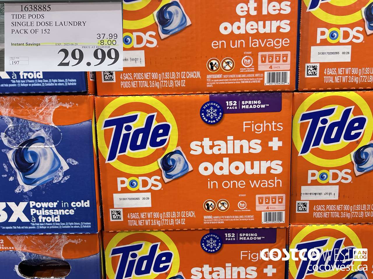 1638885 TIDE PODS SINGLE DOSE LAUNDRY 152 PACS ($8.00 INSTANT SAVINGS EXPIRES ON 2025-06-29) $29.99