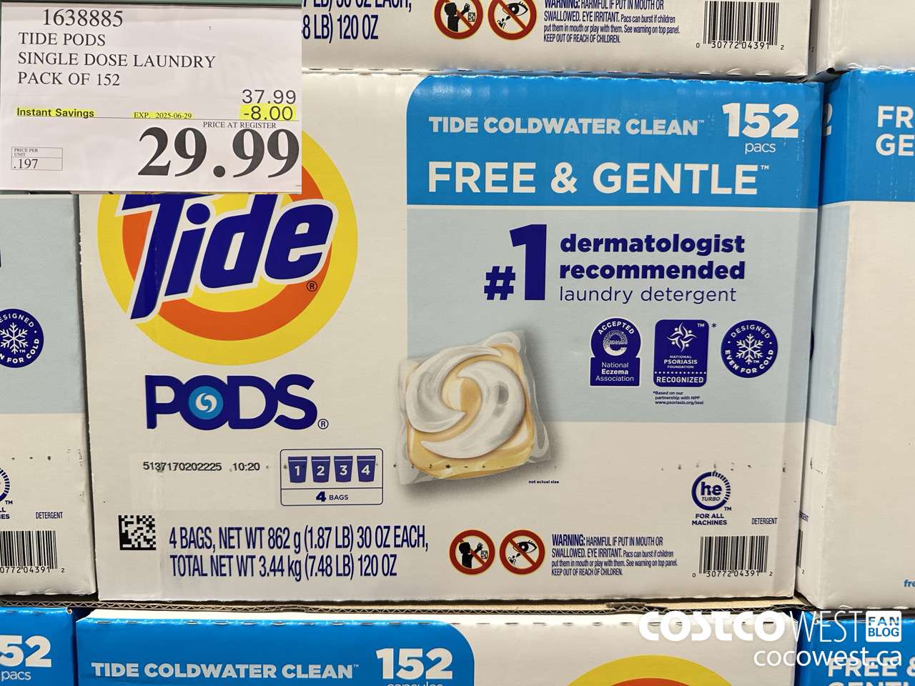 1638885 TIDE PODS SINGLE DOSE LAUNDRY 152 PACS ($8.00 INSTANT SAVINGS EXPIRES ON 2025-06-29) $29.99