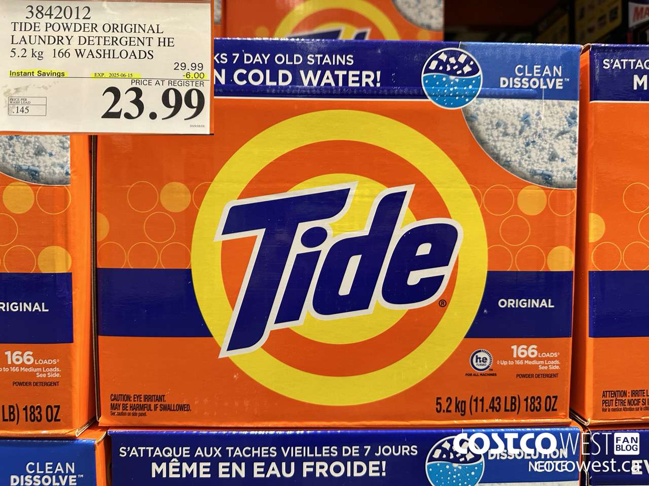 3842012 TIDE POWDER ORIGINAL LAUNDRY DETERGENT HE 5.2KG 166 WASHLOADS ($6.00 INSTANT SAVINGS EXPIRES ON 2025-06-15) $23.99