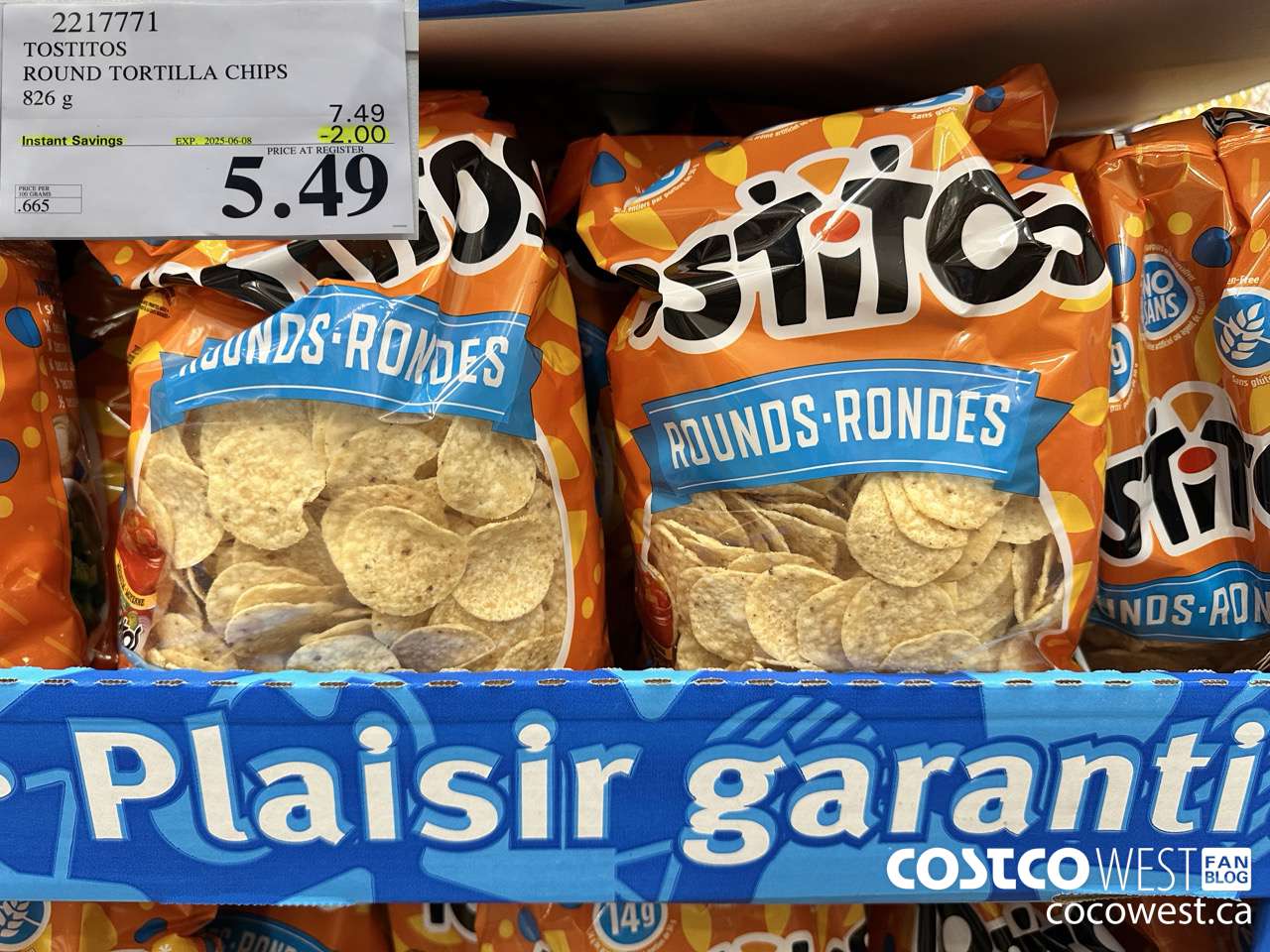 2217771 TOSTITOS ROUND TORTILLA CHIPS 826 G ($2.00 INSTANT SAVINGS EXPIRES ON 2025-06-08) $5.49