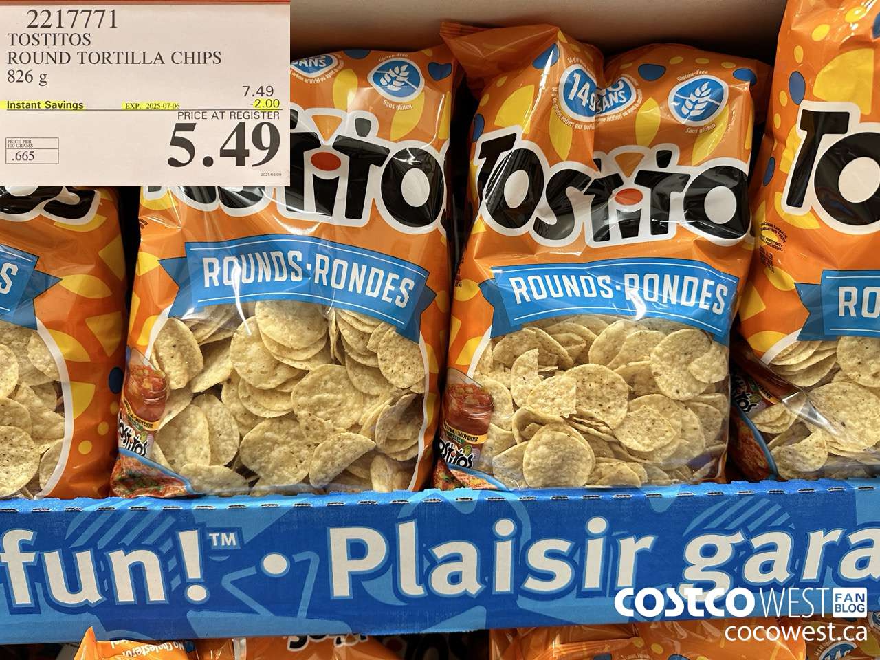2217771 TOSTITOS ROUND TORTILLA CHIPS 826 G ($2.00 INSTANT SAVINGS EXPIRES ON 2025-07-06) $5.49