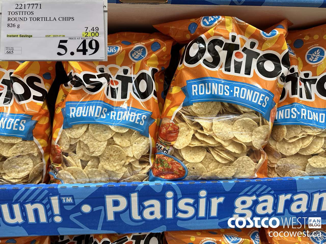 2217771 TOSTITOS ROUND TORTILLA CHIPS 826 G ($2.00 INSTANT SAVINGS EXPIRES ON 2025-07-06) $5.49