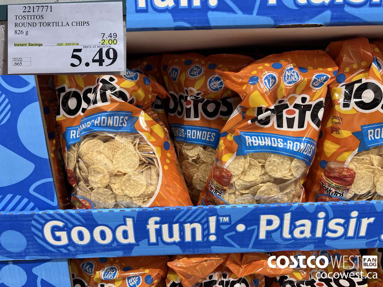 2217771 TOSTITOS ROUND TORTILLA CHIPS 826 G ($2.00 INSTANT SAVINGS EXPIRES ON 2025-07-06) $5.49