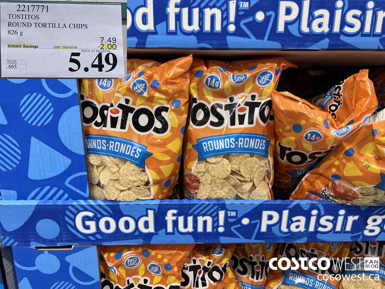 2217771 TOSTITOS ROUND TORTILLA CHIPS 826 G ($2.00 INSTANT SAVINGS EXPIRES ON 2025-07-06) $5.49