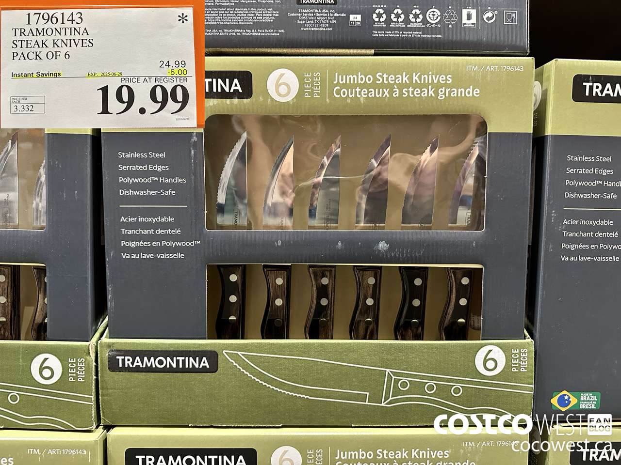 1796143 TRAMONTINA STEAK KNIVES PACK OF 6 ($5.00 INSTANT SAVINGS EXPIRES ON 2025-06-29) $19.99