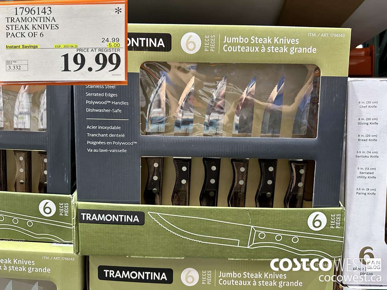 1796143 TRAMONTINA STEAK KNIVES PACK OF 6 ($5.00 INSTANT SAVINGS EXPIRES ON 2025-06-29) $19.99