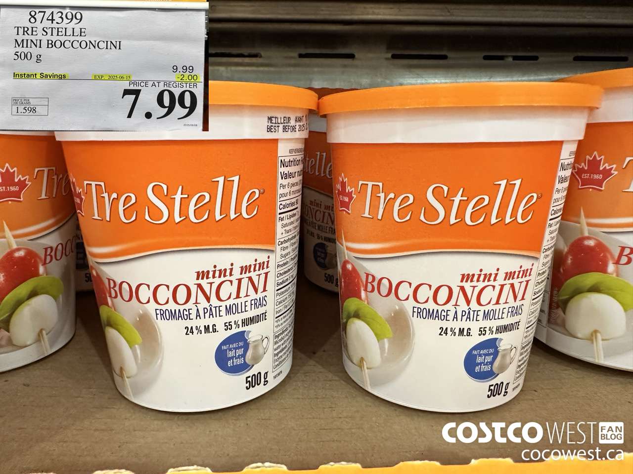874399 TRE STELLE MINI BOCCONCINI 500 G ($2.00 INSTANT SAVINGS EXPIRES ON 2025-06-15) $7.99