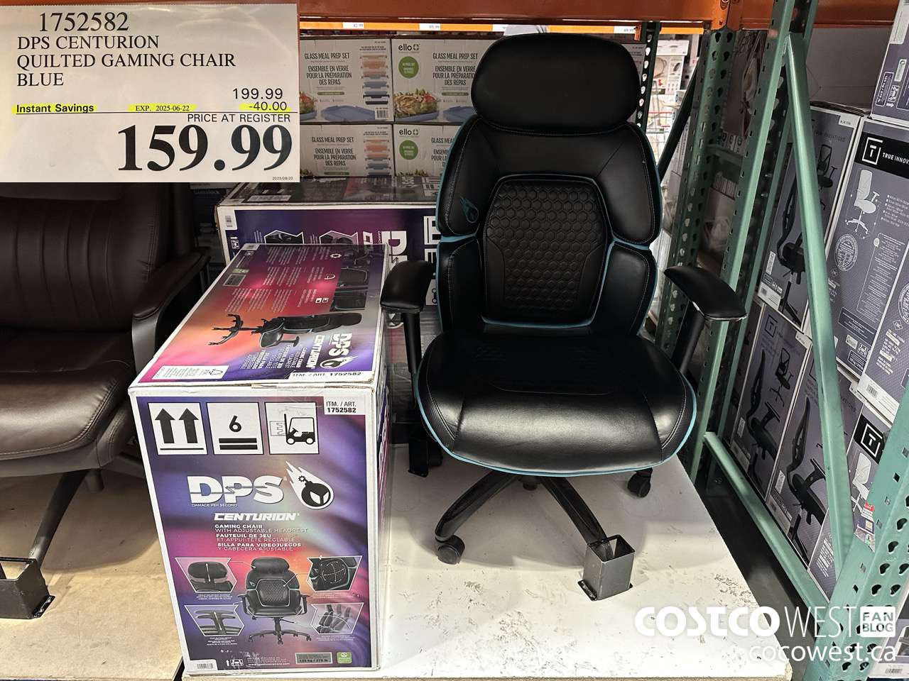 1752582 TRUE INNOVATIONS QUILTED GAMING CHAIR BLUE ($40.00 INSTANT SAVINGS EXPIRES ON 2025-06-22) $159.99