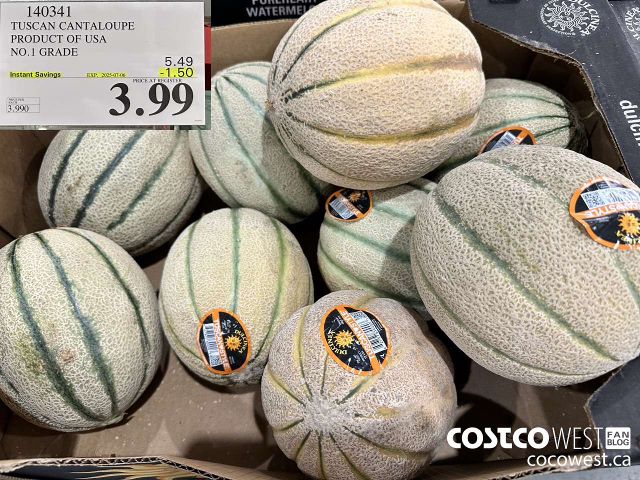 140341 TUSCAN CANTALOUPE PRODUCT OF USA NO. 1 GRADE ($1.50 INSTANT SAVINGS EXPIRES ON 2025-07-06) $3.99
