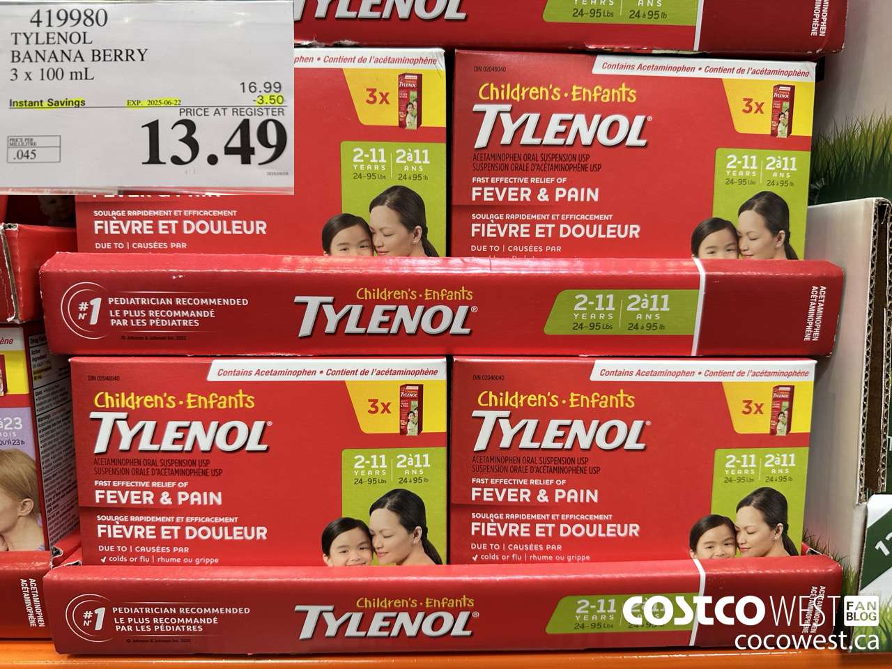 419980 TYLENOL BANANA BERRY 3 X 100ML ($3.50 INSTANT SAVINGS EXPIRES ON 2025-06-22) $13.49