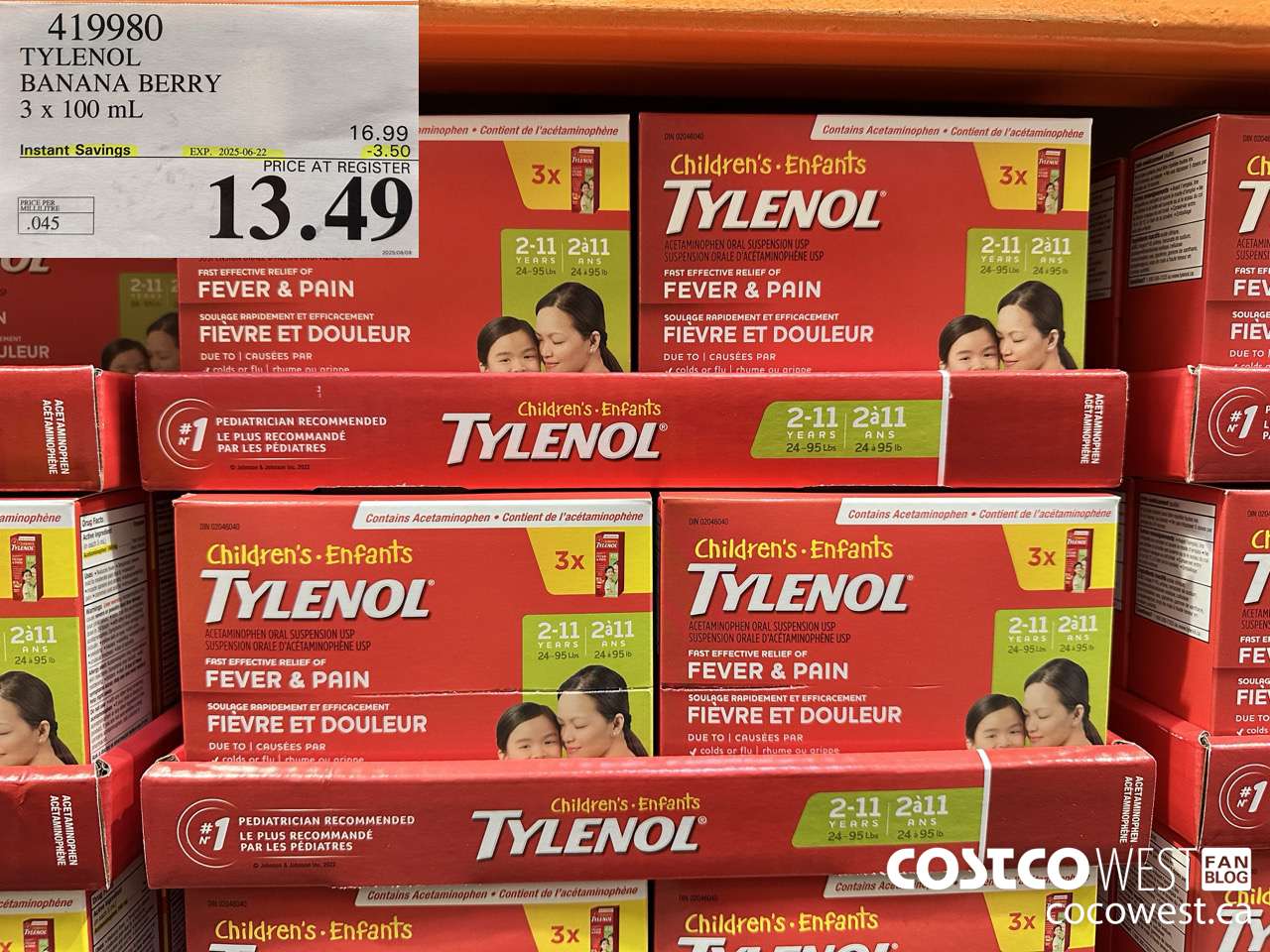 419980 TYLENOL BANANA BERRY 3 X 100ML ($3.50 INSTANT SAVINGS EXPIRES ON 2025-06-22) $13.49