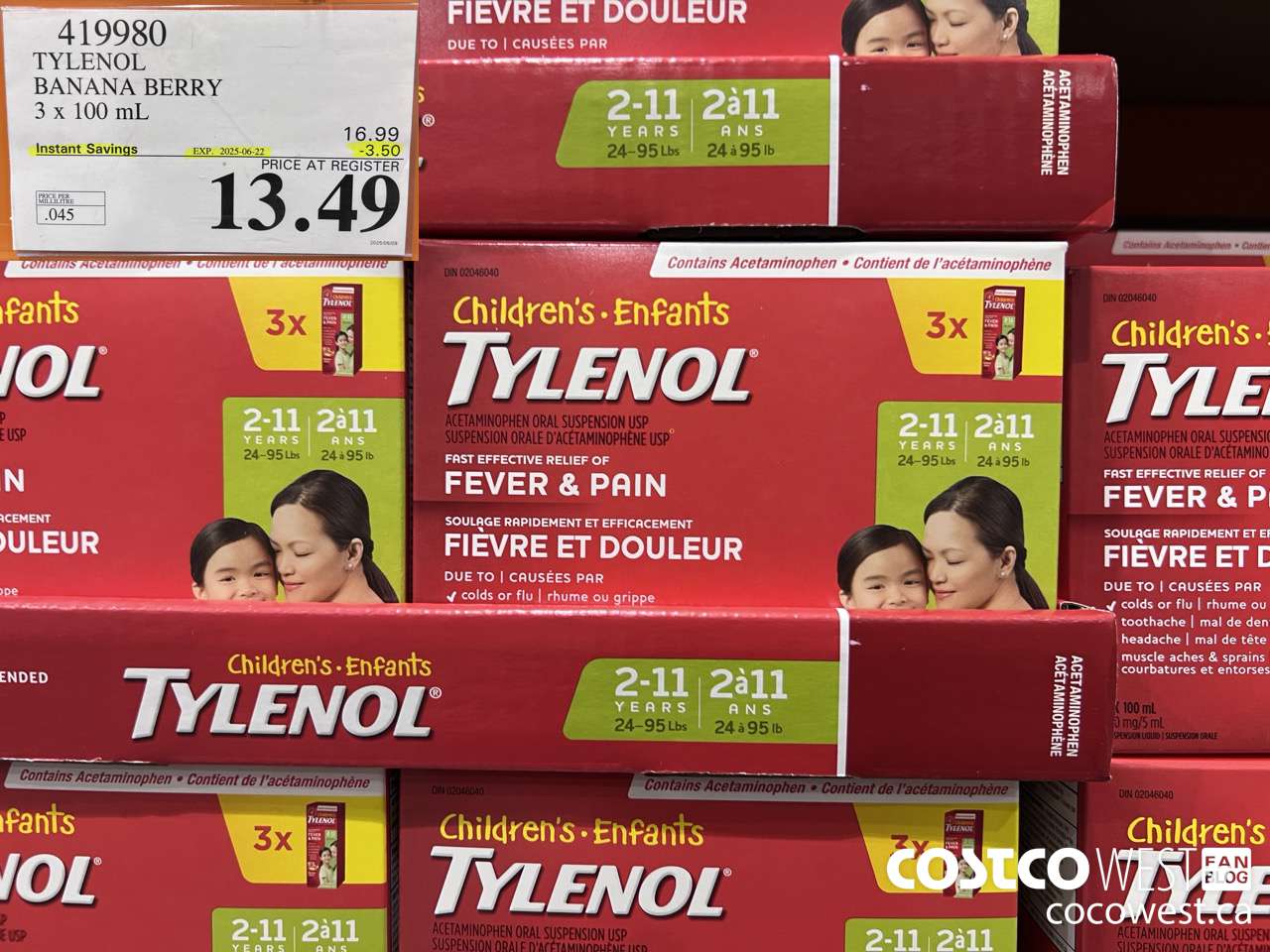 419980 TYLENOL BANANA BERRY 3 X 100ML ($3.50 INSTANT SAVINGS EXPIRES ON 2025-06-22) $13.49