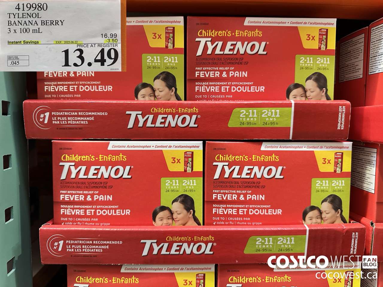 419980 TYLENOL BANANA BERRY 3 X 100ML ($3.50 INSTANT SAVINGS EXPIRES ON 2025-06-22) $13.49