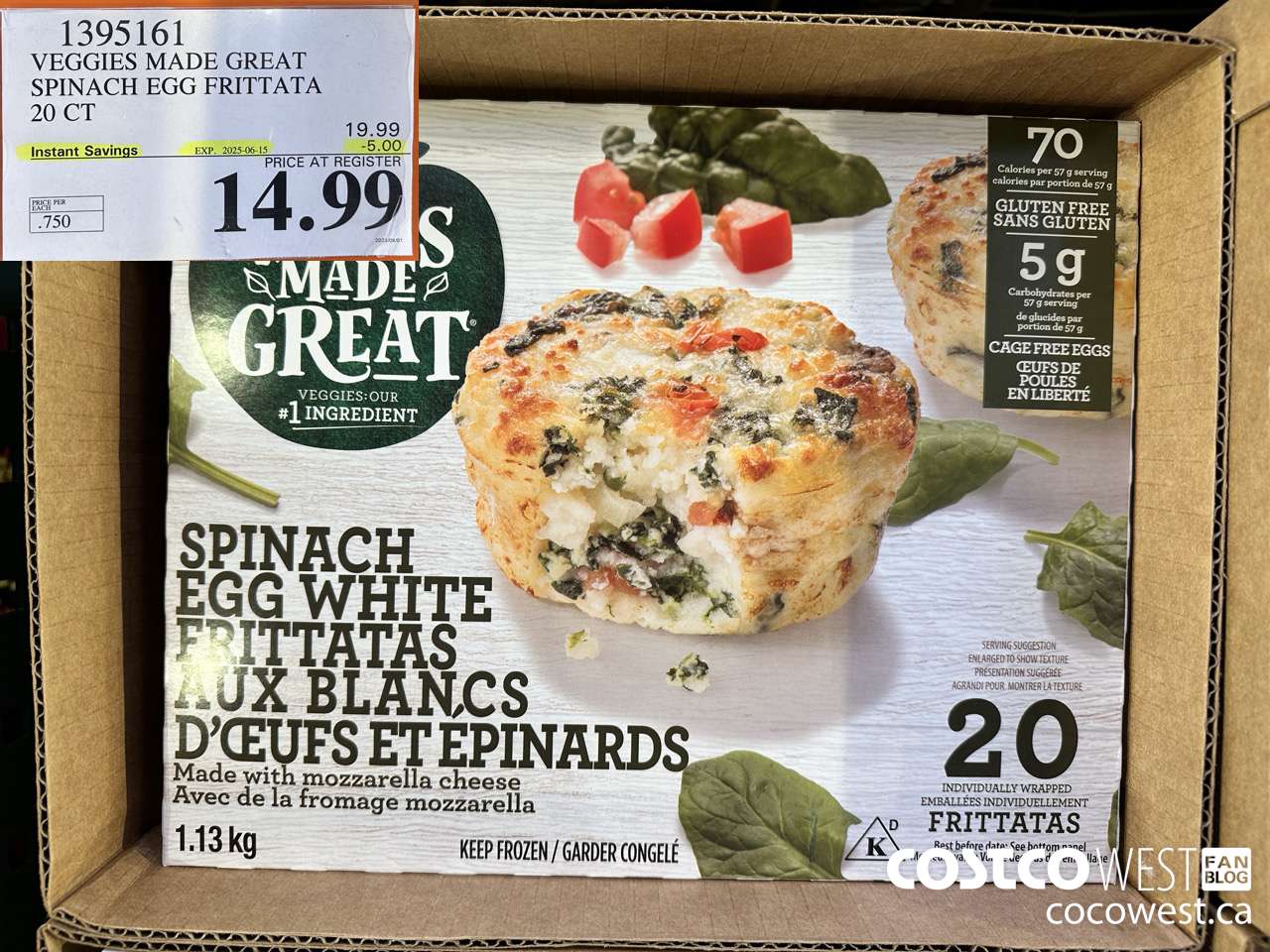 1395161 VEGGIES MADE GREAT SPINACH EGG FRITTATA 20 PK ($5.00 INSTANT SAVINGS EXPIRES ON 2025-06-15) $14.99