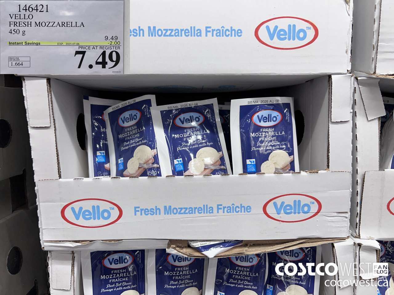 146421 VELLO FRESH MOZZARELLA 450 G ($2.00 INSTANT SAVINGS EXPIRES ON 2025-07-06) $7.49