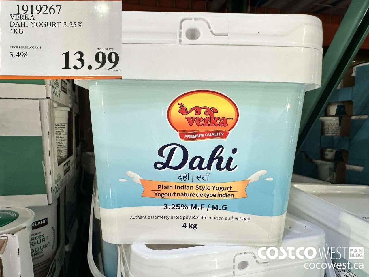 1919267 VERKA DAHI YOGURT 3.25% 4KG $13.99