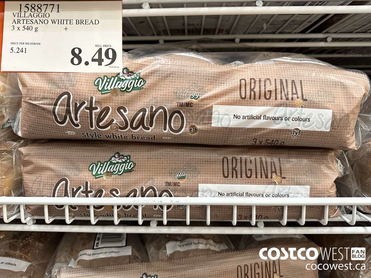1588771 VILLAGGIO ARTESANO WHITE BREAD 3 X 540G $8.49