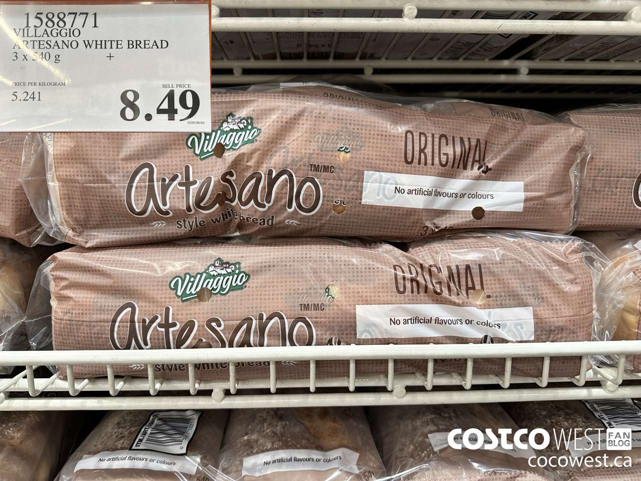 1588771 VILLAGGIO ARTESANO WHITE BREAD 3 X 540G $8.49