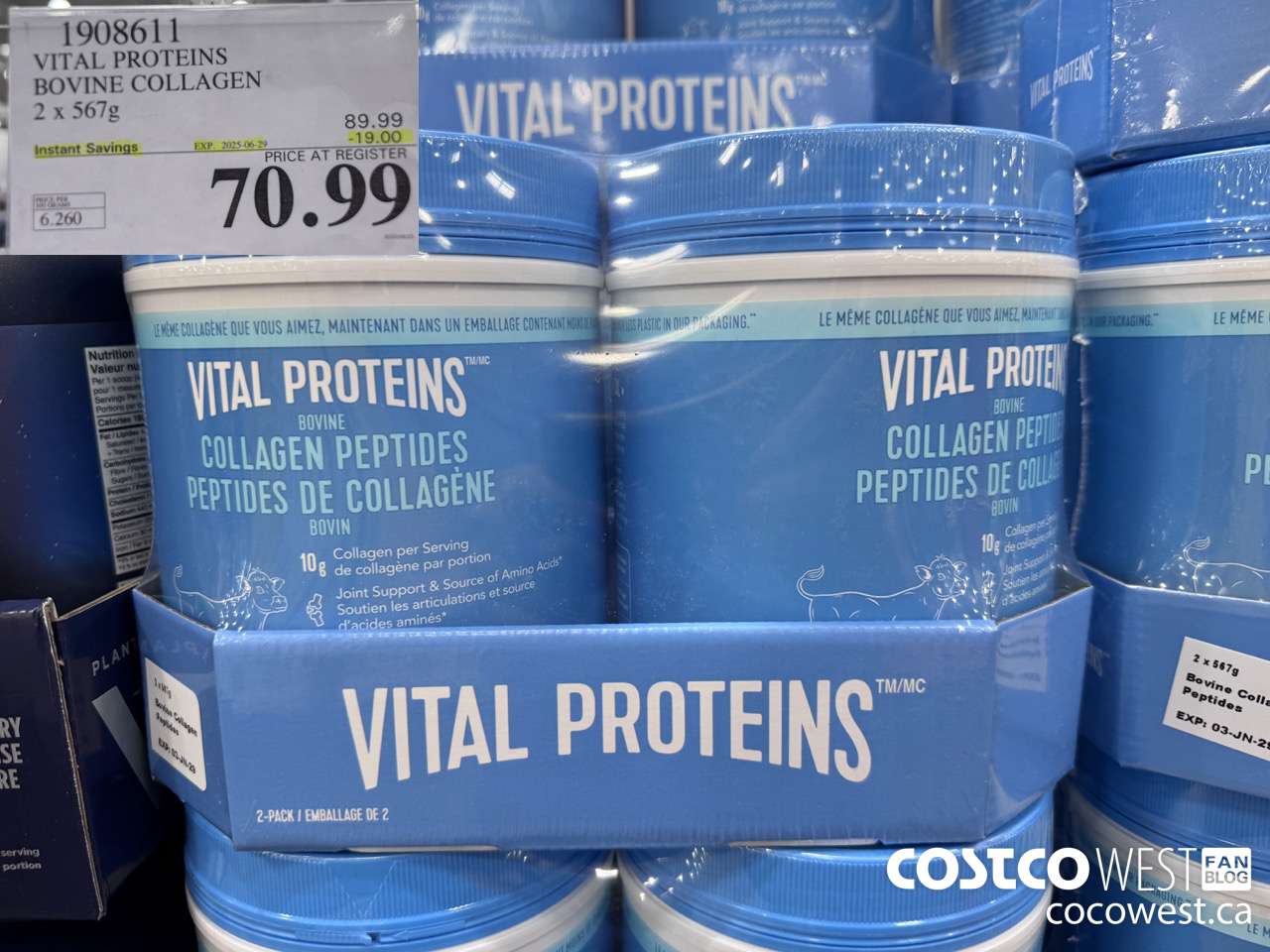 1908611 VITAL PROTEINS BOVINE COLLAGEN 2 X 567G ($19.00 INSTANT SAVINGS EXPIRES ON 2025-06-20) $70.99