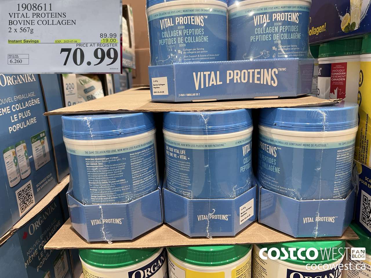 1908611 VITAL PROTEINS BOVINE COLLAGEN 2 X 567G ($19.00 INSTANT SAVINGS EXPIRES ON 2025-07-06) $70.99