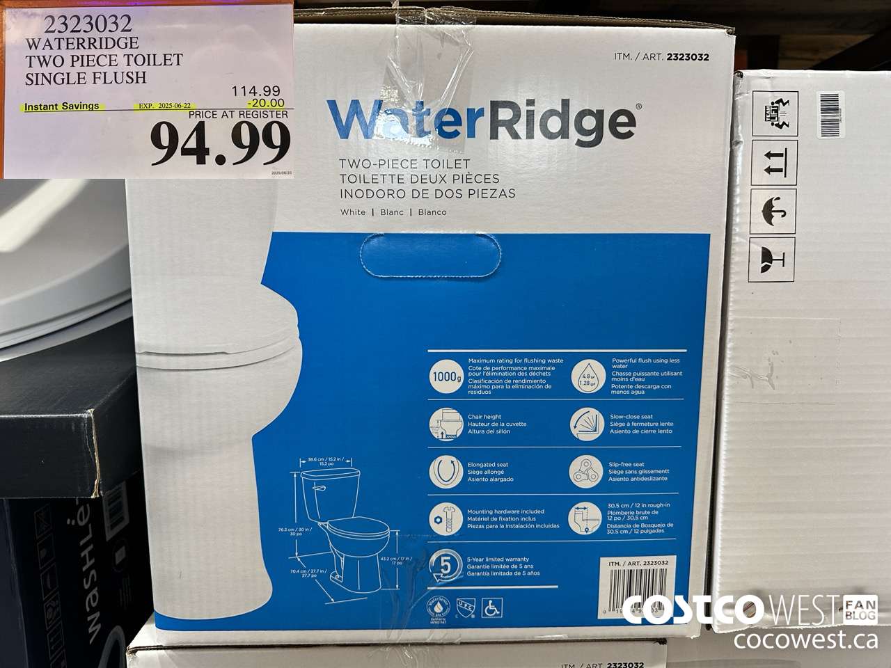 2323032 WATERRIDGE TWO PIECE TOILET SINGLE FLUSH ($20.00 INSTANT SAVINGS EXPIRES ON 2025-06-22) $94.99