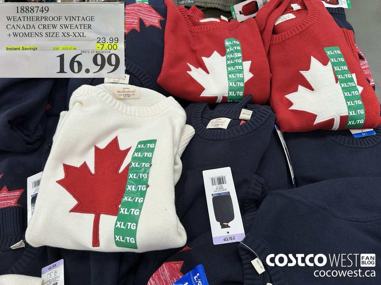 1888749 WEATHERPROOF VINTAGE CANADA CREW SWEATER WOMENS SIZES XS-XXL ($7.00 INSTANT SAVINGS EXPIRES ON 2025-07-06) $16.99