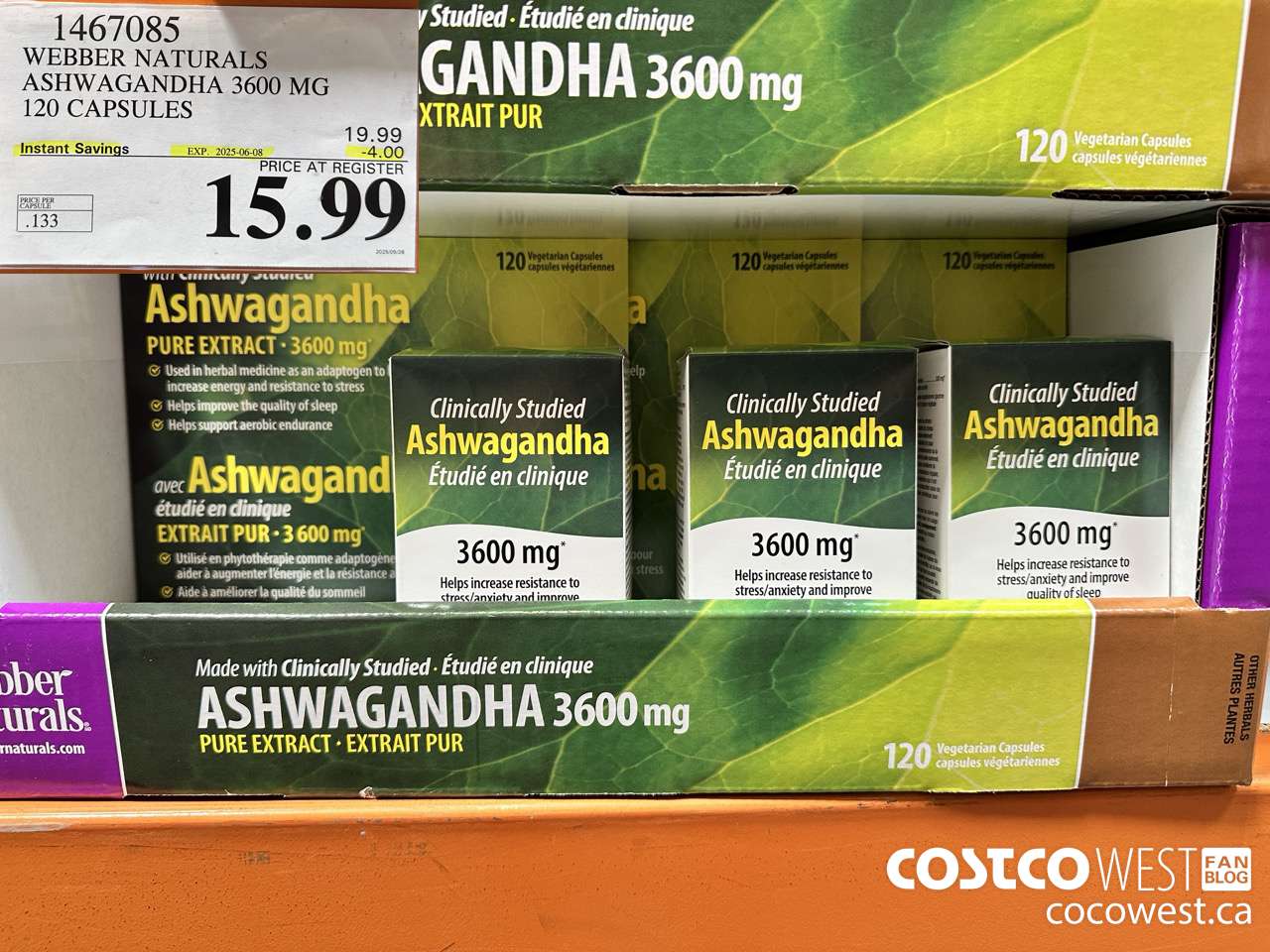 1467085 WEBBER NATURALS ASHWAGANDHA 3600MG 120 VEGETARIAN CAPSULES ($4.00 INSTANT SAVINGS EXPIRES ON 2025-06-08) $15.99