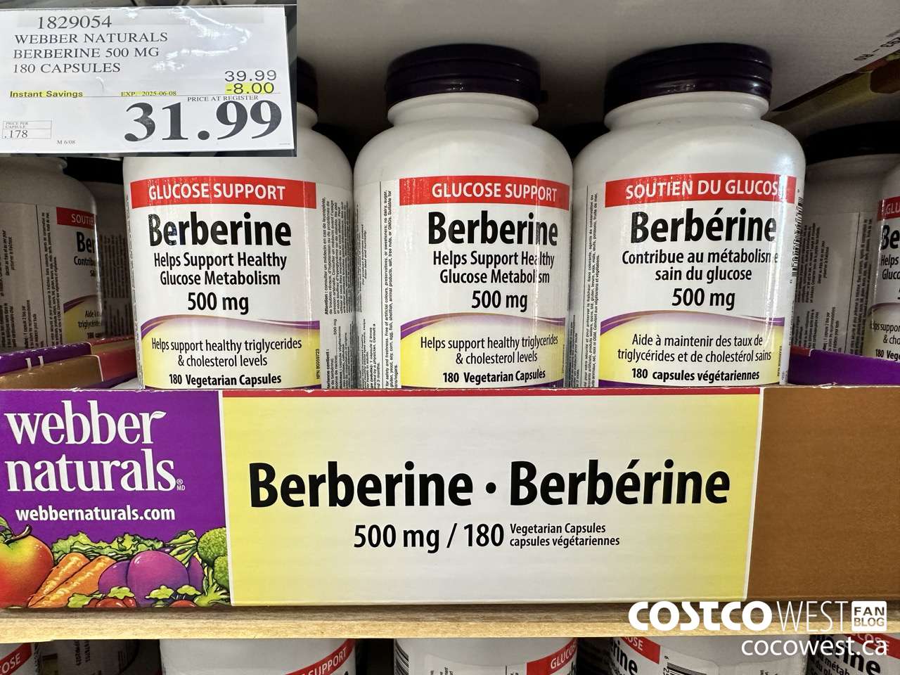 1829054 WEBBER NATURALS BERBERINE 500MG X 180 CAPSULES ($8.00 INSTANT SAVINGS EXPIRES ON 2025-06-08) $31.99