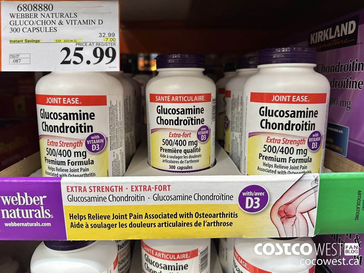 6808880 WEBBER NATURALS GLUCO/CHON 500/400 MG W/VIT D 300 CAPSULES ($7.00 INSTANT SAVINGS EXPIRES ON 2025-06-22) $25.99