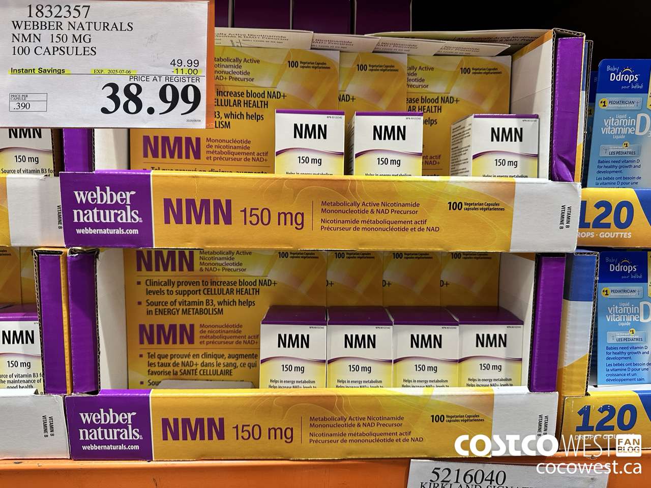 1832357 WEBBER NATURALS NMN 150MG 100 CAPSULES ($11.00 INSTANT SAVINGS EXPIRES ON 2025-07-06) $38.99