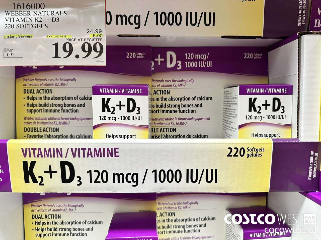 1616000 WEBBER NATURALS VITAMIN K2+D3 220 SOFTGELS ($5.00 INSTANT SAVINGS EXPIRES ON 2025-06-08) $19.99