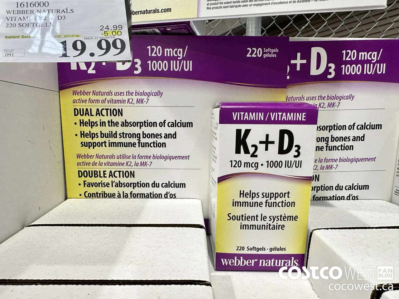 1616000 WEBBER NATURALS VITAMIN K2+D3 220 SOFTGELS ($5.00 INSTANT SAVINGS EXPIRES ON 2025-07-06) $19.99