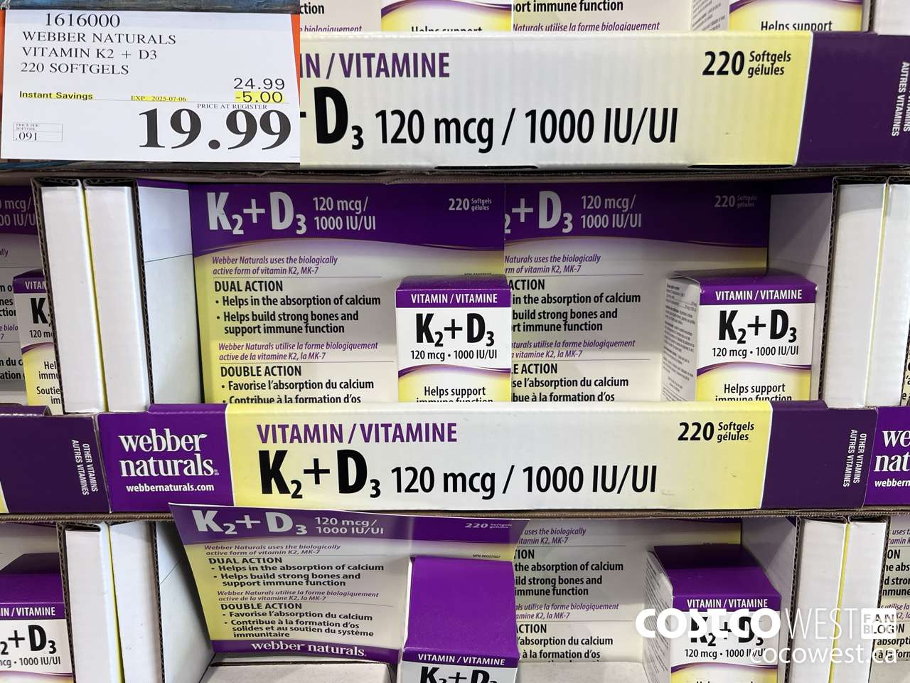 1616000 WEBBER NATURALS VITAMIN K2+D3 220 SOFTGELS ($5.00 INSTANT SAVINGS EXPIRES ON 2025-07-06) $19.99