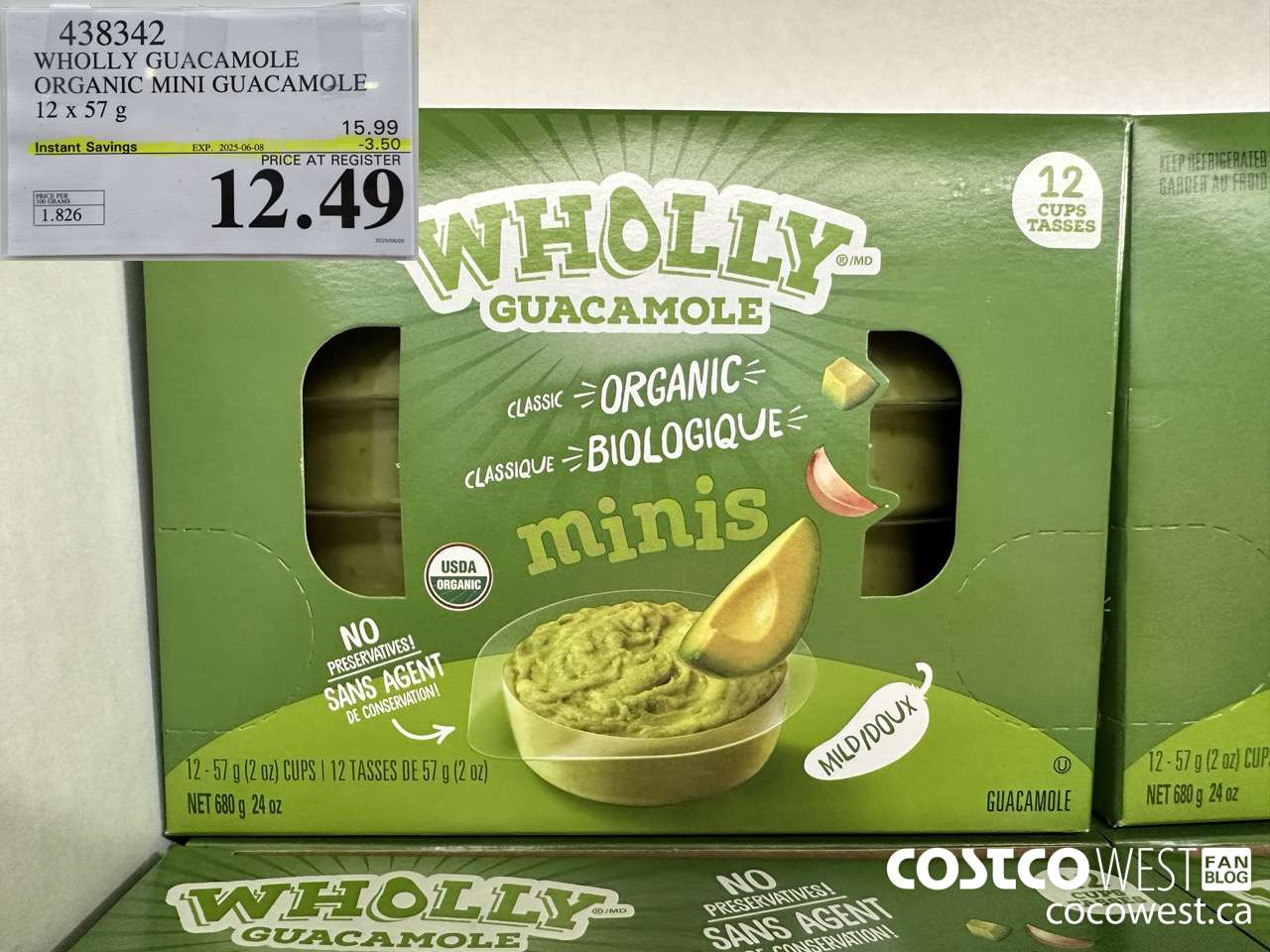 438342 WHOLLY GUACAMOLE ORGANIC MINI GUACAMOLE 12 x 57 g ($3.50 INSTANT SAVINGS EXPIRES ON 2025-06-08) $12.49