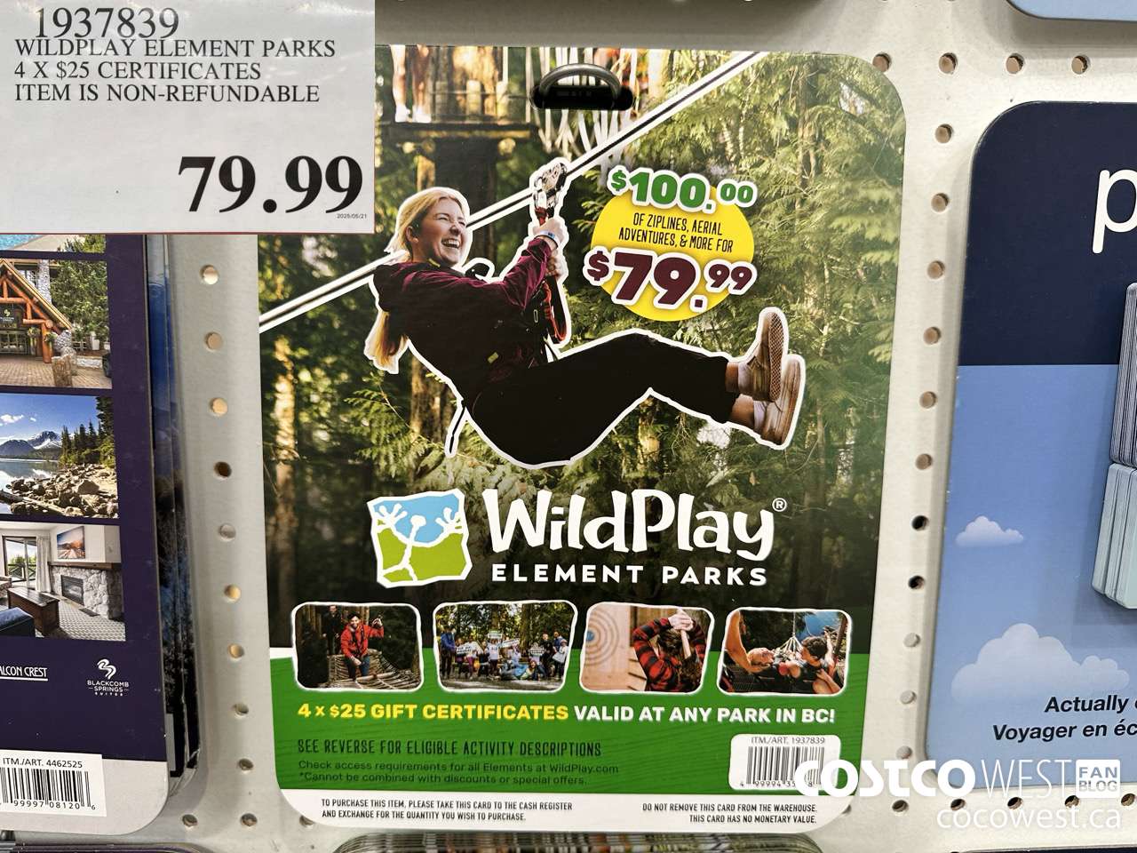 1937839 WILDPLAY ELEMENT PARKS 4 X $25 CERTIFICATES ITEM IS NON-REFUNDABLE $79.99