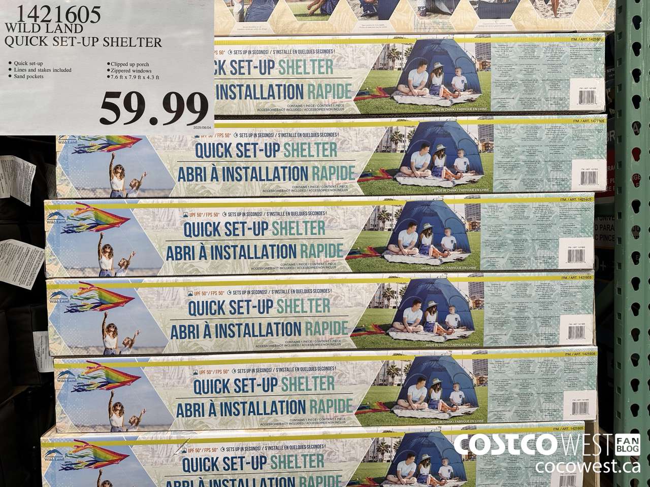 1421605 WILD LAND QUICK SET-UP SHELTER $59.99