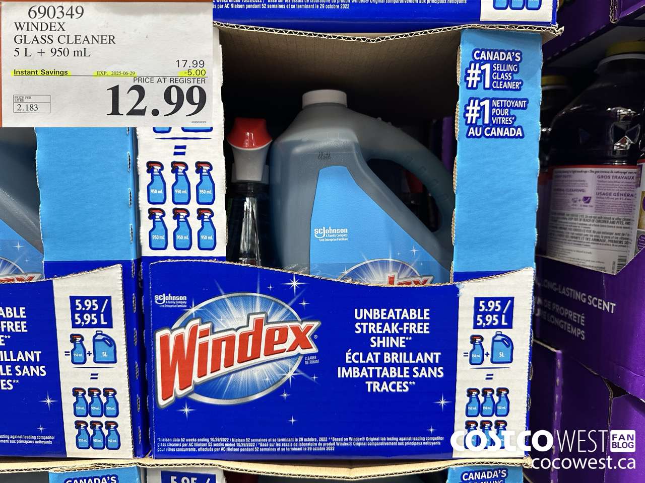 690349 WINDEX GLASS CLEANER 5L + 950ML ($5.00 INSTANT SAVINGS EXPIRES ON 2025-06-29) $12.99