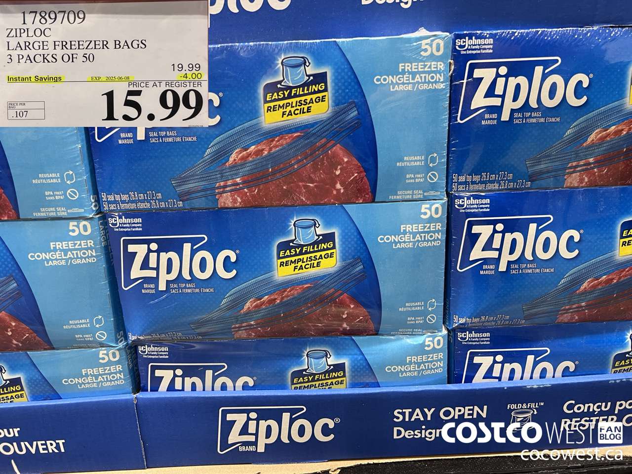 1789709 ZIPLOC LARGE FREEZER BAG 3 X 50 2025-01-9 ($4.00 INSTANT SAVINGS EXPIRES ON 2025-06-08) $15.99