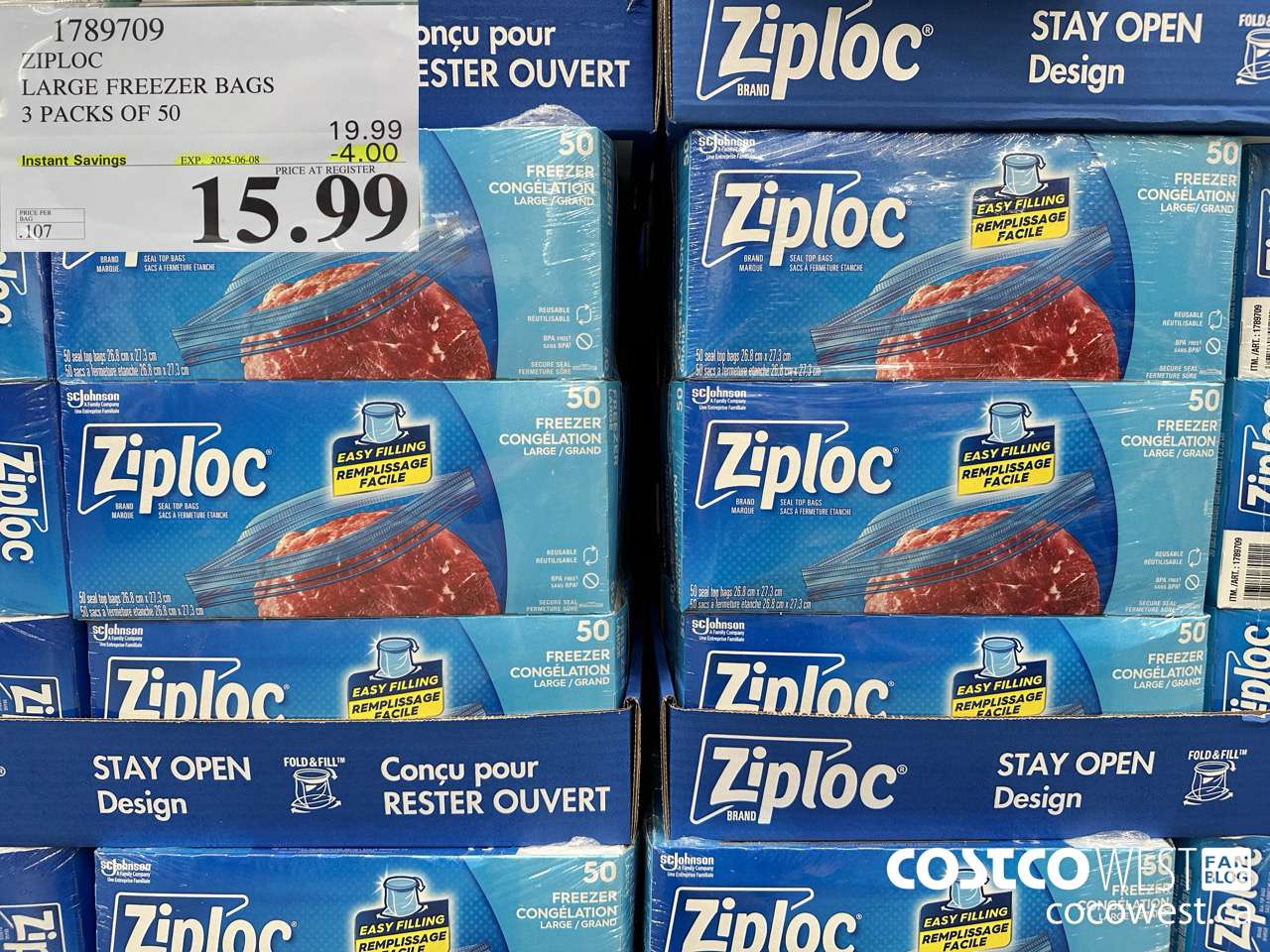 1789709 ZIPLOC LARGE FREEZER BAG 3 X 50 2025-01-9 ($4.00 INSTANT SAVINGS EXPIRES ON 2025-06-08) $15.99
