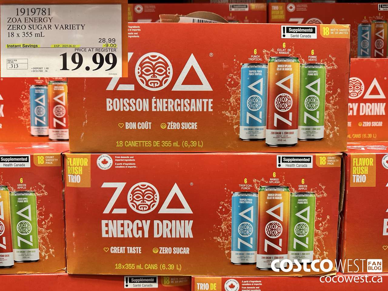 1919781 ZOA ENERGY ZERO SUGAR VARIETY 1 X 355ML ($9.00 INSTANT SAVINGS EXPIRES ON 2025-06-22) $19.99