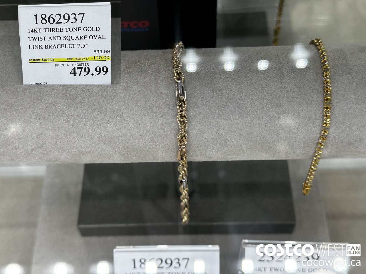 1862937 14KT THREE TONE GOLD TWIST AND SQUARE OVAL LINK BRACELET 7.5